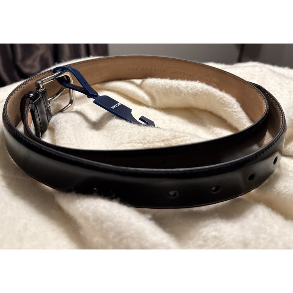NWT Cole Haan Mens 34" Signature Plaque Harness Belt Black Leather 32mm Width